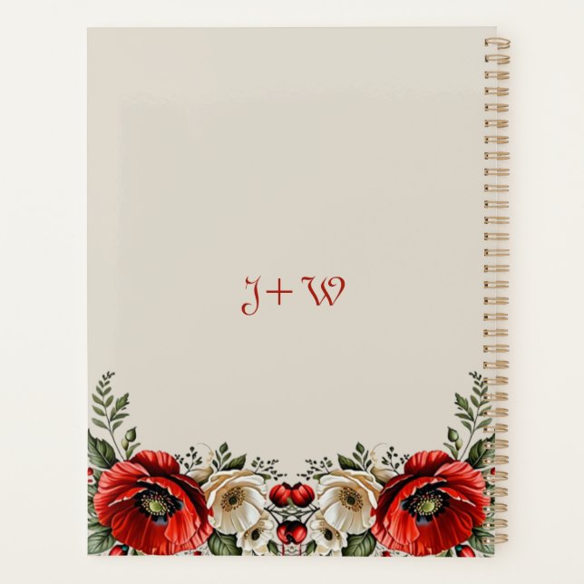 Classic Chic Burguandy Poppy Floral Ivory Wedding Planner (Back)