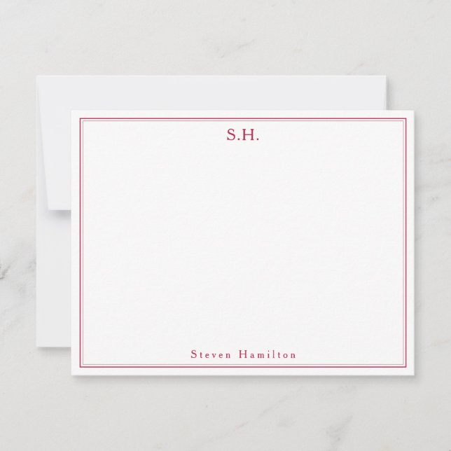 Classic Chic Burgundy Red Monogram Name Minimalist Note Card (Front)