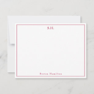 Classic Chic Burgundy Red Monogram Name Minimalist Note Card