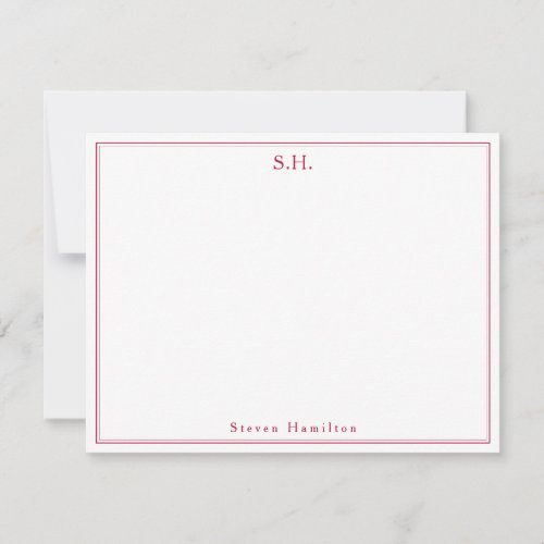 Classic Chic Burgundy Red Monogram Name Minimalist Note Card