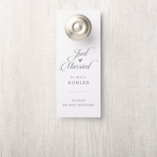 Classic Chic Calligraphy Just Married Wedding  Door Hanger