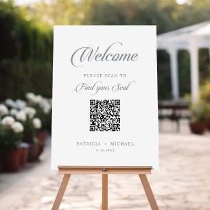 Classic Chic Calligraphy QR Code Seating Chart Foam Board