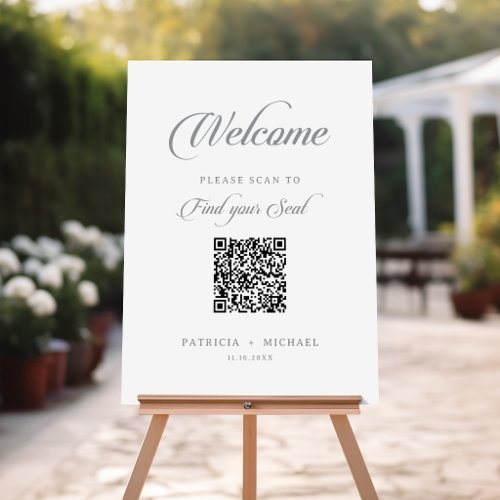 Classic Chic Calligraphy QR Code Seating Chart Foam Board