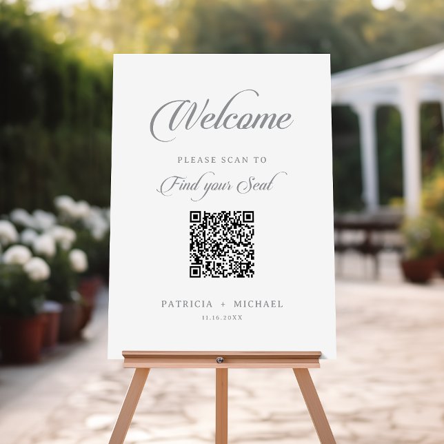 Classic Chic Calligraphy QR Code Seating Chart Foam Board (Creator Uploaded)