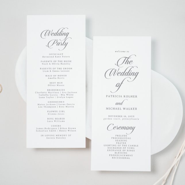 Classic Chic Calligraphy Tea Length Wedding Program (Creator Uploaded)