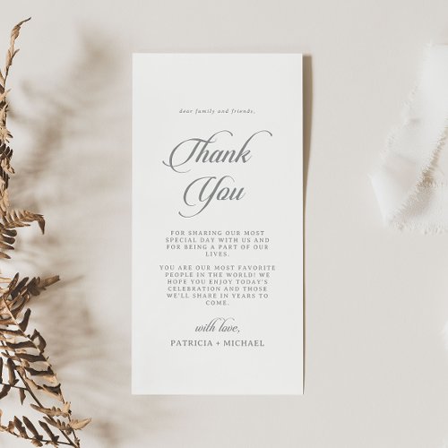 Classic Chic Calligraphy Thank You Place Card