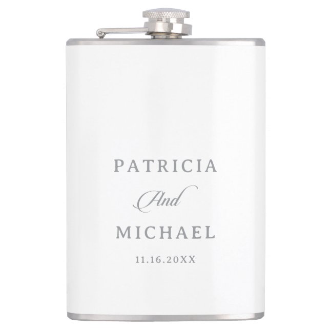 Classic Chic Calligraphy Wedding  Flask (Front)