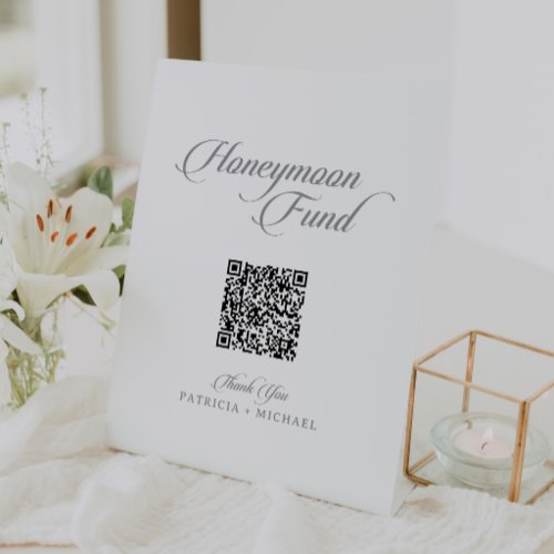 Classic Chic Calligraphy Wedding Honeymoon Fund Pedestal Sign