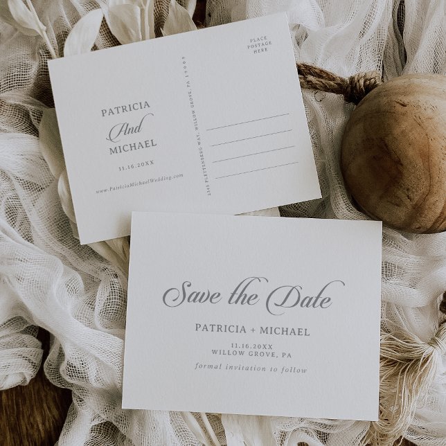 Classic Chic Calligraphy Wedding Save the Date Invitation Postcard (Creator Uploaded)