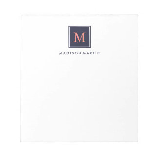 Classic Chic Dark Blue and Coral Monogram Notepad