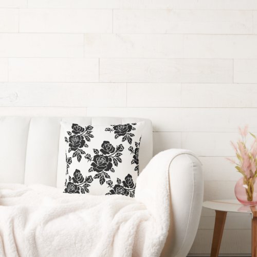 Classic Chic Florals Black Rose Silhouette  Throw Pillow