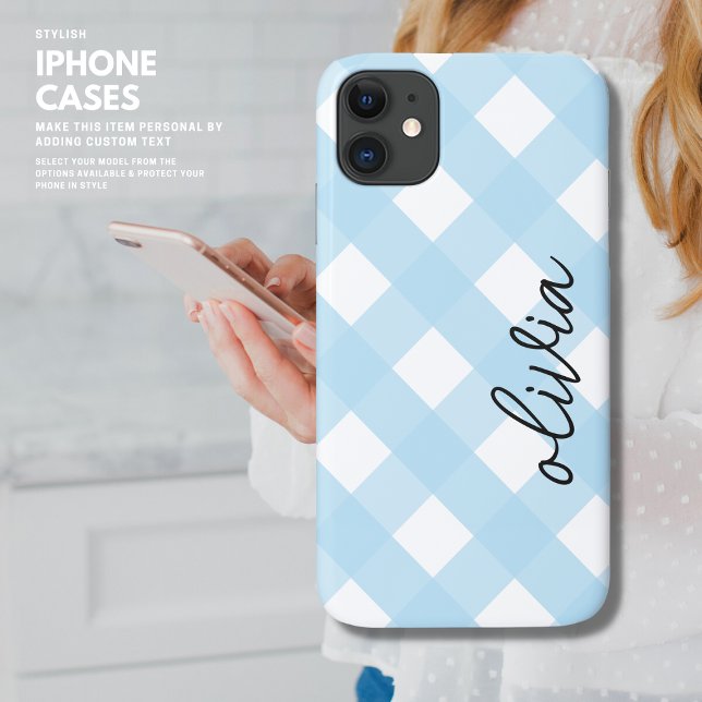 Classic Chic Gingham Plaid Buffalo Check Pale Blue Case-Mate iPhone Case (Creator Uploaded)