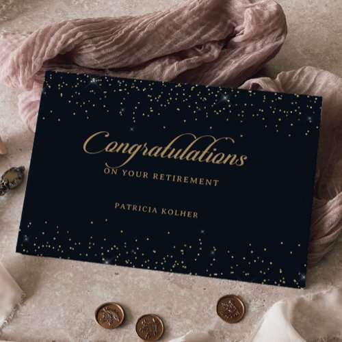 Classic Chic Gold Confetti Calligraphy Retirement  Foil Guest Book