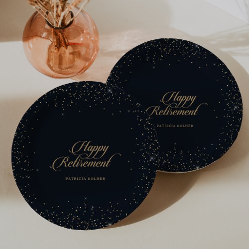 Classic Chic Gold Confetti Calligraphy Retirement  Paper Plates