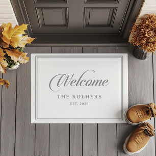Classic Chic Gray Calligraphy Wedding Welcome Doormat