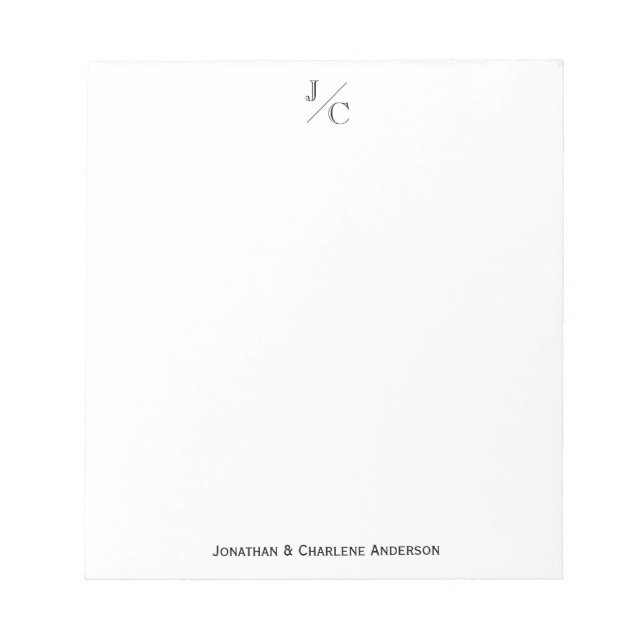 Classic Chic Modern Elegant Monogram Couple Family Notepad (Front)
