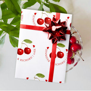 Classic Chic Pretty Cherry Red White Bride Groom Wrapping Paper