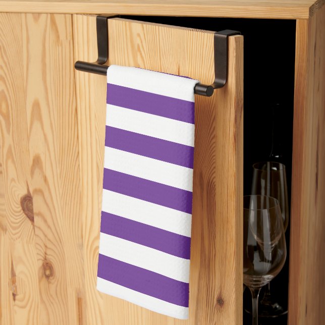 Classic Chic Purple & White Horizontal Striped Kitchen Towel (Thirds Fold)