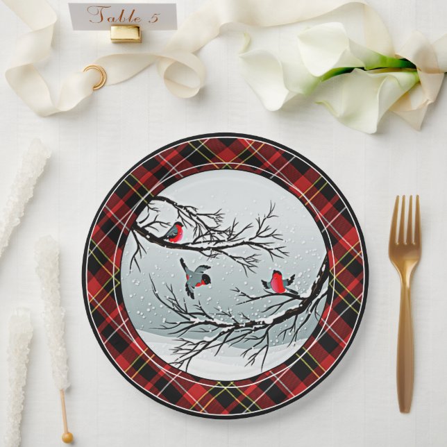 Classic Chic Red Black Yellow White Tartan Pattern Paper Plates (Wedding)