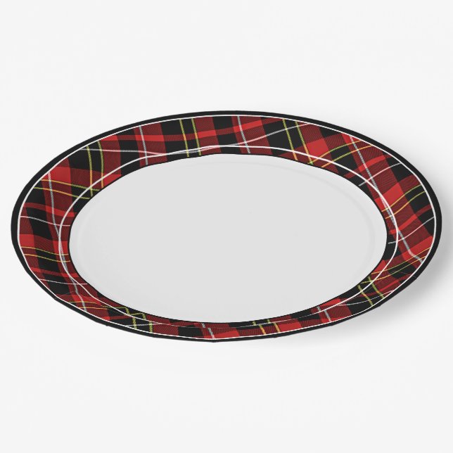 Classic Chic Red Black Yellow White Tartan Pattern Paper Plates (Angled)