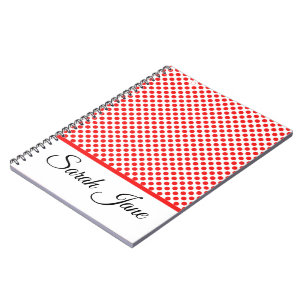 Classic Chic Red Polka Dots Pattern Custom Name Notebook