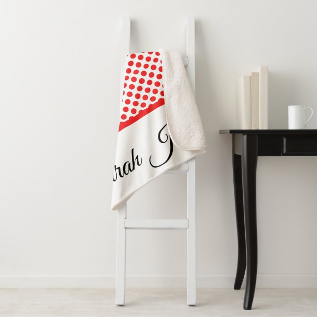 Classic Chic Red Polka Dots Pattern Custom Name Sherpa Blanket (In Situ)