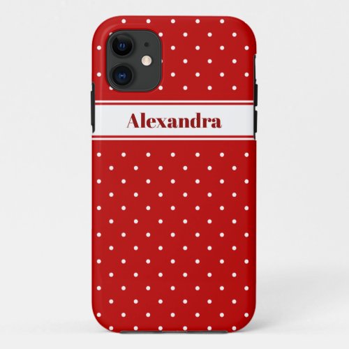 Classic Chic Red White Polka Dots Pattern iPhone 11 Case