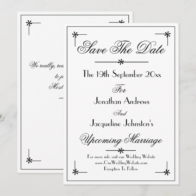 Classic Chic Romantic White Wedding  Save The Date (Front/Back)