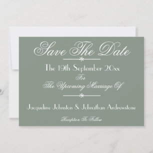 Classic Chic Script Sage Green Save The Date Announcement