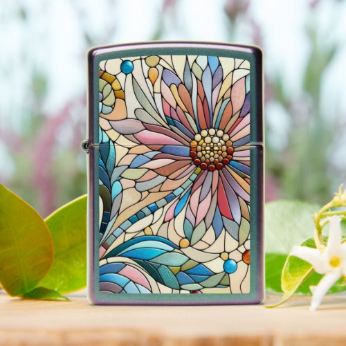 Classic Chic Stained Glass Floral Art Pattern Zippo Lighter