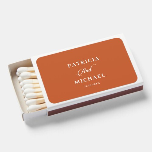 Classic Chic Terracotta Calligraphy Wedding Matchboxes