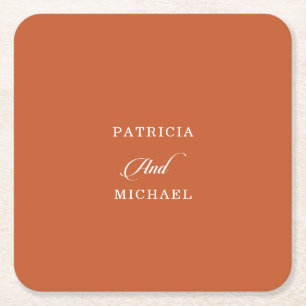 Classic Chic Terracotta Calligraphy Wedding Square Paper Coaster