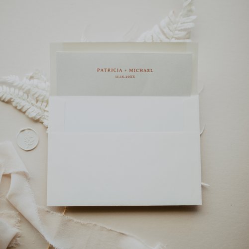 Classic Chic Terracotta Minimal Wedding  Envelope Liner