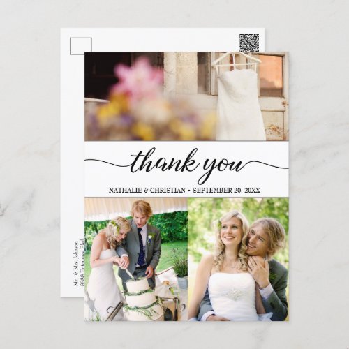 Classic Chic Wedding Photos Thank You Script Postcard