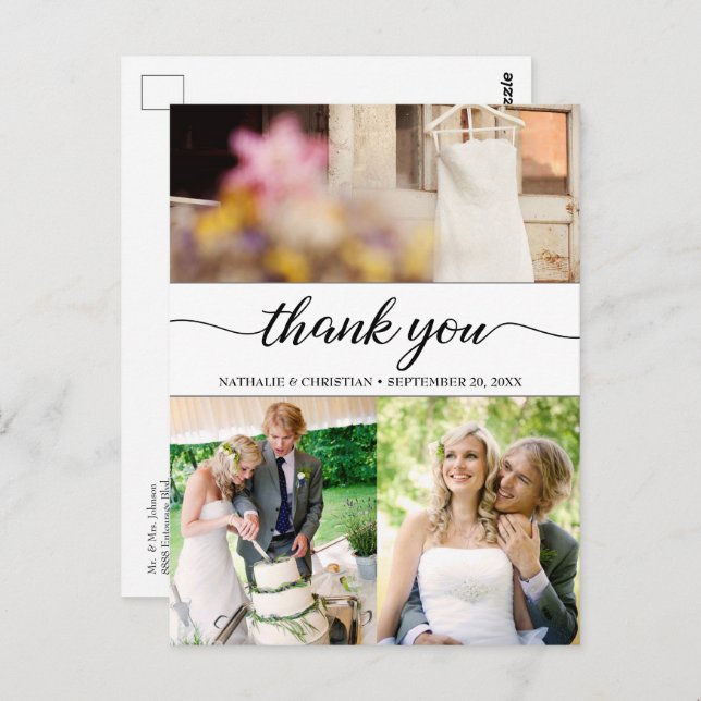 Classic Chic Wedding Photos Thank You Script Postcard (Front/Back)