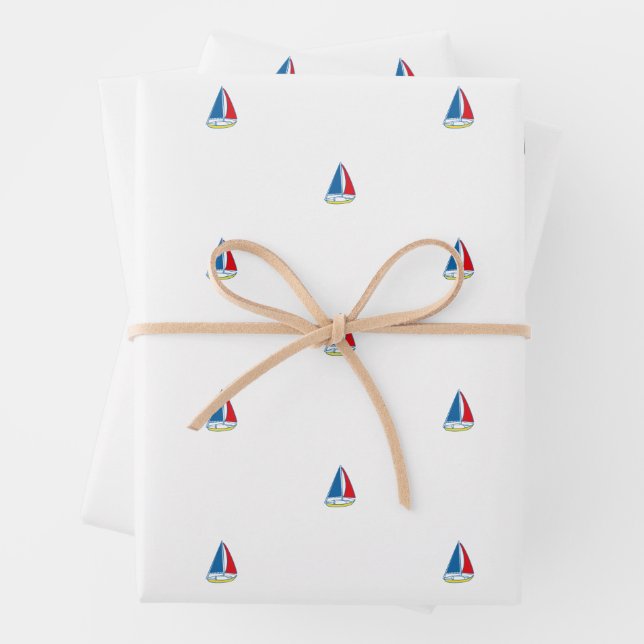 Classic Childhood Simple Sailboat Nautical Sail Wrapping Paper Sheets (In situ)