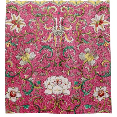 Classic Chinese Tea Time Floral Pattern in Pink Shower Curtain