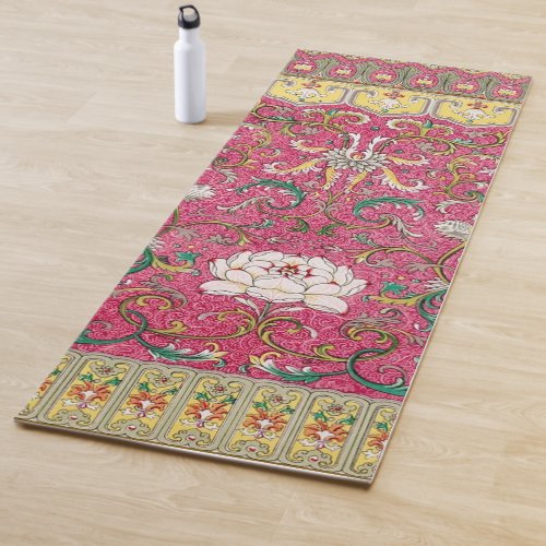 Classic Chinese Tea Time Floral Pattern in Pink Yoga Mat