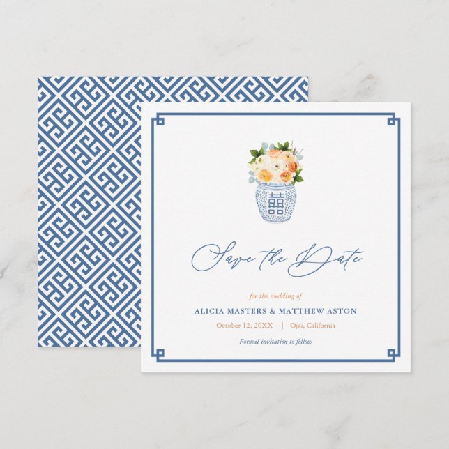 Classic Chinoiserie Autumn Flowers Wedding Save The Date (Front/Back)