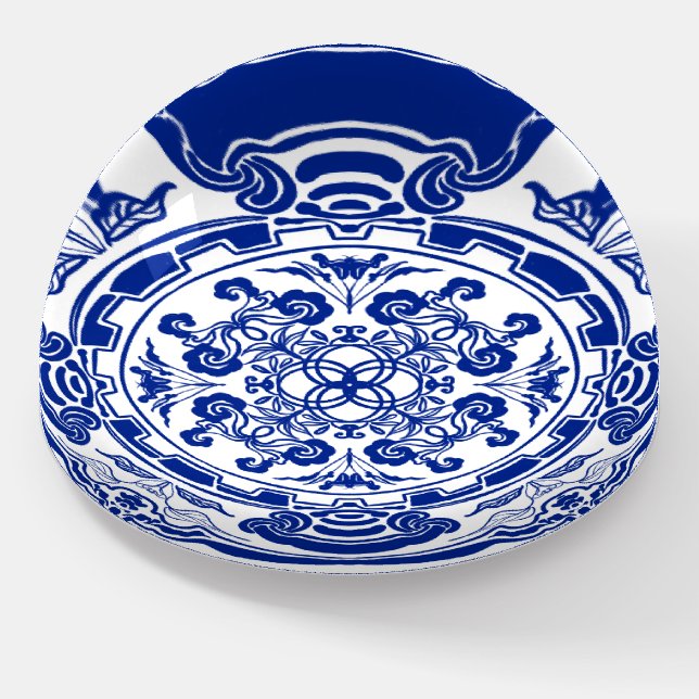 Classic Chinoiserie Blue and White Pattern Paperweight (Angled)