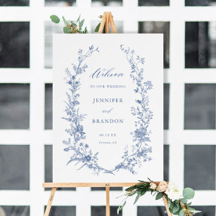 Classic Chinoiserie Blue Floral Wedding Welcome Foam Board