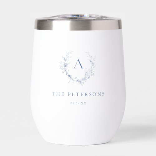 Classic Chinoiserie Blue Monogram Wedding Favors Thermal Wine Tumbler