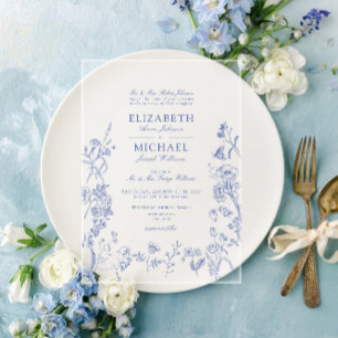 Classic Chinoiserie Blue Victorian Floral Wedding Acrylic Invitations