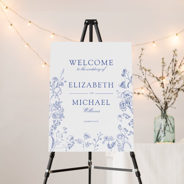 Classic Chinoiserie Blue Victorian Floral Wedding  Foam Board (In Situ (Stand))