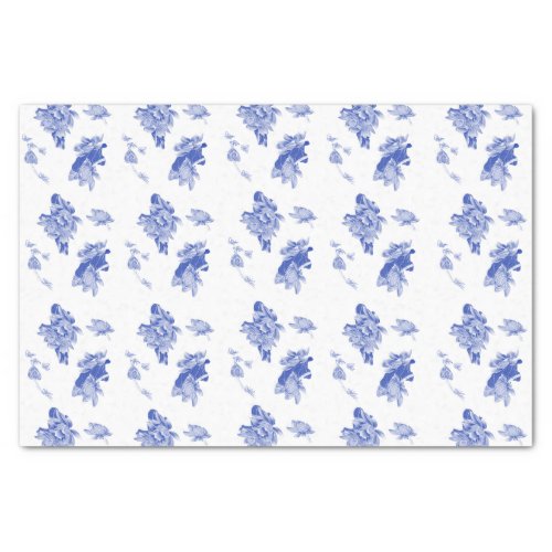 Classic Chinoiserie Chic Blue Floral Pattern Tissue Paper