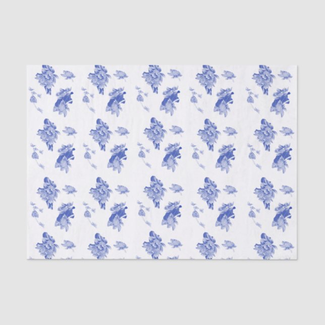 Classic Chinoiserie Chic Blue Floral Pattern Tissue Paper (Front)