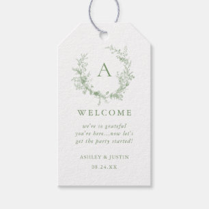 Classic Chinoiserie Green Monogram Wedding Welcome Gift Tags