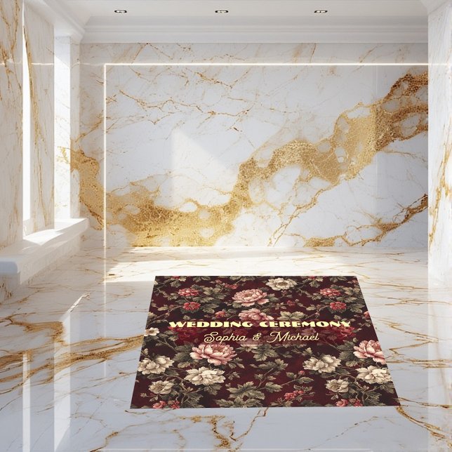 Classic Chinoiserie Peony Floral Motifs Wedding  Floor Decals (Classic Chinoiserie Peony Floral Motifs Wedding Floor Decals)