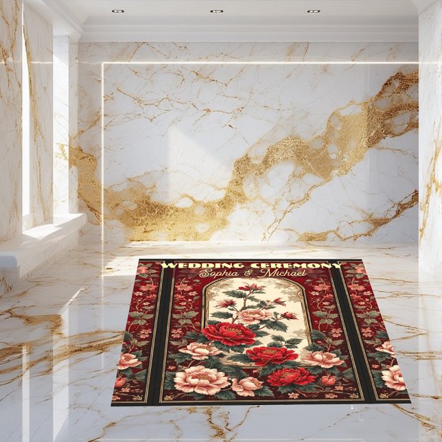 Classic Chinoiserie Peony Floral Motifs Wedding  Floor Decals (Classic Chinoiserie Peony Floral Motifs Wedding Floor Decals)