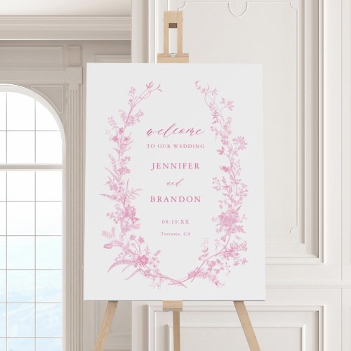 Classic Chinoiserie Pink Floral Wedding Welcome Foam Board